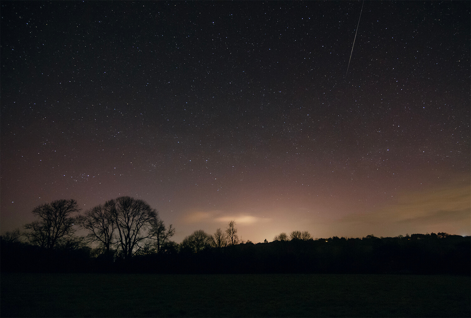 Meteor and faint Aurora Borealis from Devon 24th March 2023. Photograph by Kerrie Ann Gardner. 